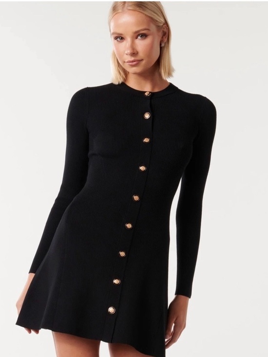 Ever New Dresses & Skirts - NWT Ever New Black Rib Knit Gold Button Long Sleeve Mini Dress Size US 10